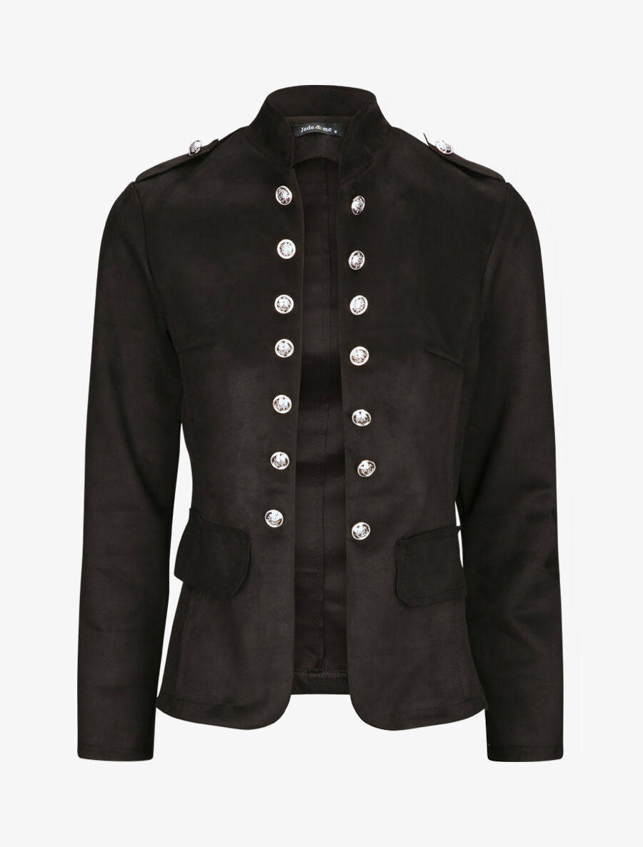 Veste officier cintrée en suédine - Noir - 1
