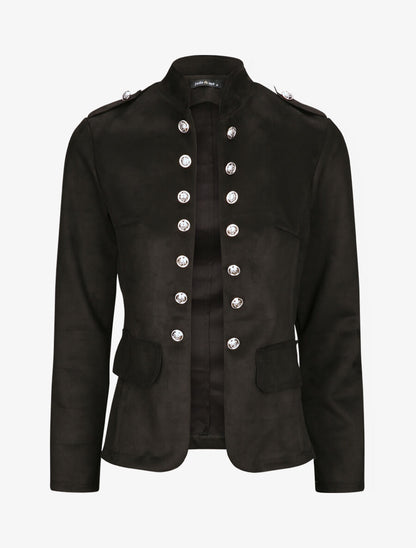 Veste officier cintrée en suédine - Noir - 1