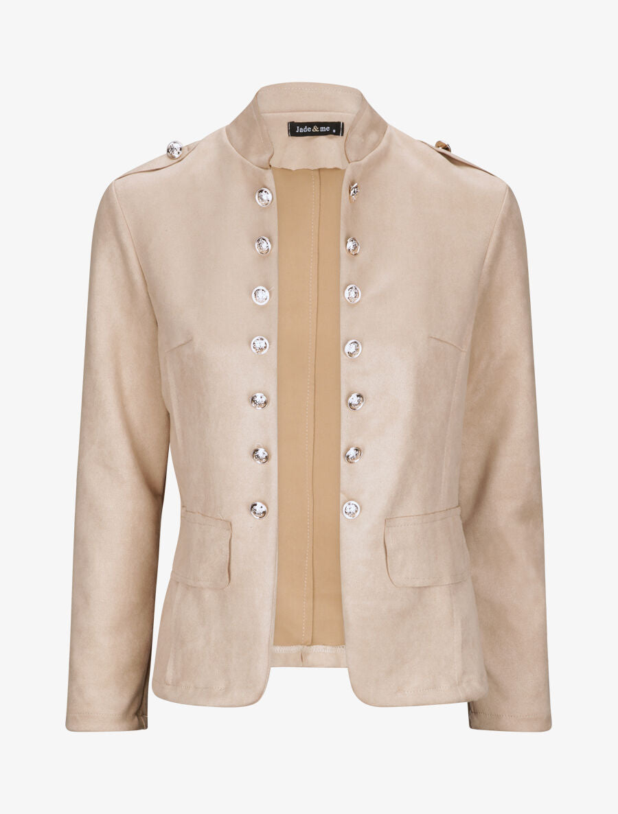 Veste officier cintrée en suédine - Beige - 1