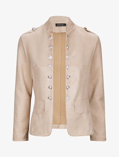 Veste officier cintrée en suédine - Beige - 1