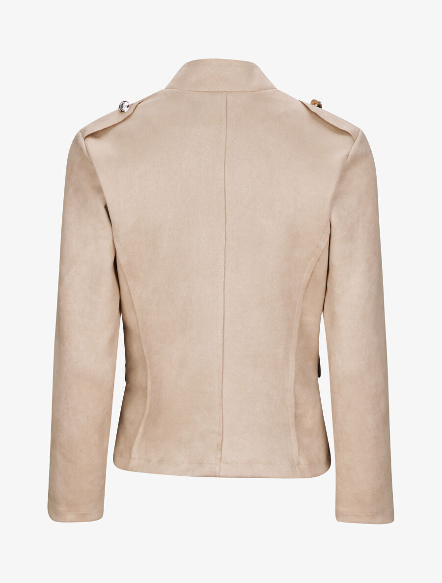 Veste officier cintrée en suédine - Beige - 2