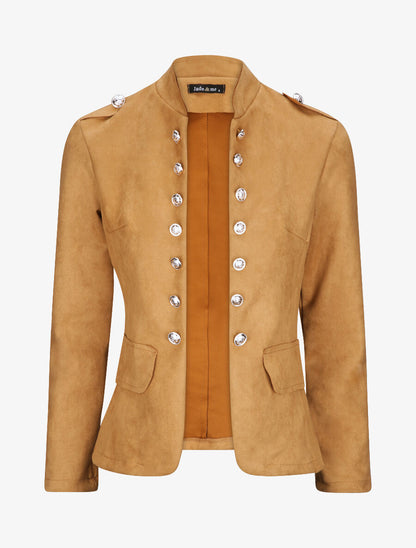 Veste officier cintrée en suédine - Camel - 1