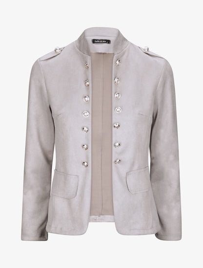 Veste officier cintrée en suédine - Gris clair - 4