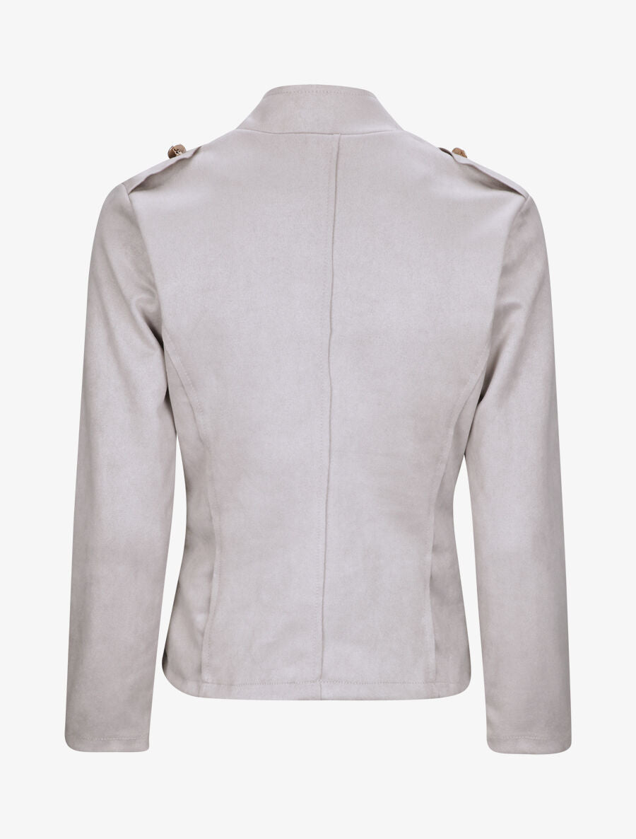 Veste officier cintrée en suédine - Gris clair - 2