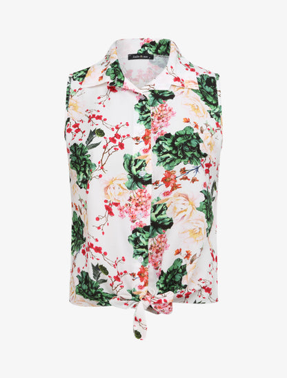 Chemise à nouer à imprimé fleurs sauvages - Blanc - 1