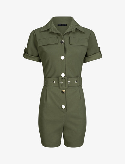 Combishort fluide unie - Kaki - 1