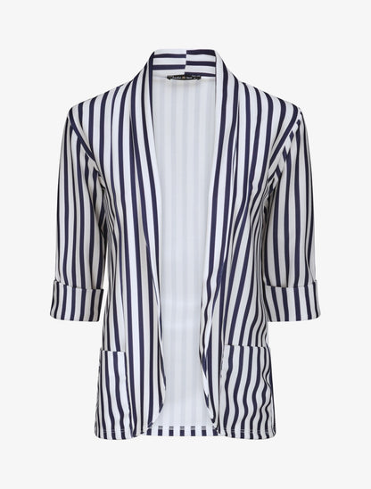 Blazer droit rayé à manches 3/4 - Marine - 1