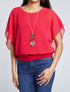 Top boule uni manches courtes chauve-souris - Framboise - 1