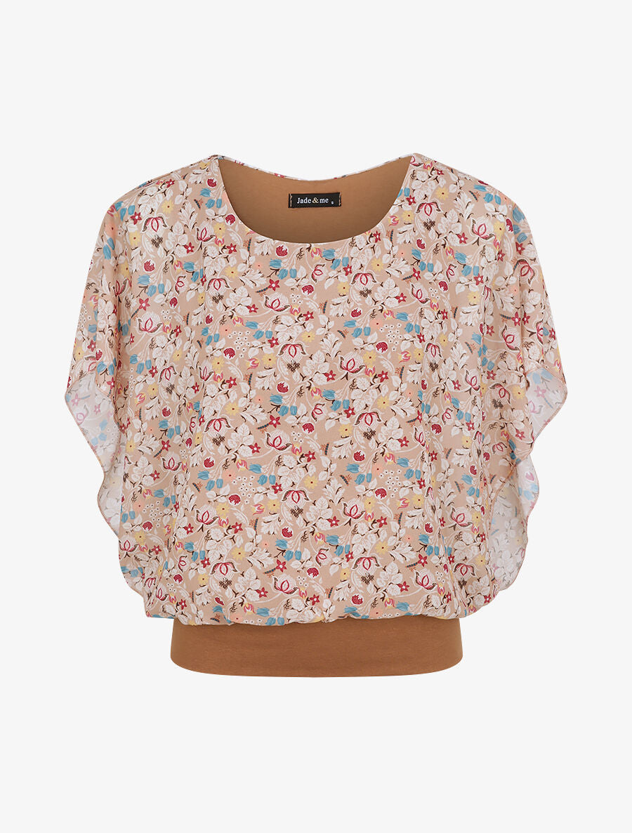 Top boule imprimé fleurs stylisées - Beige - 2