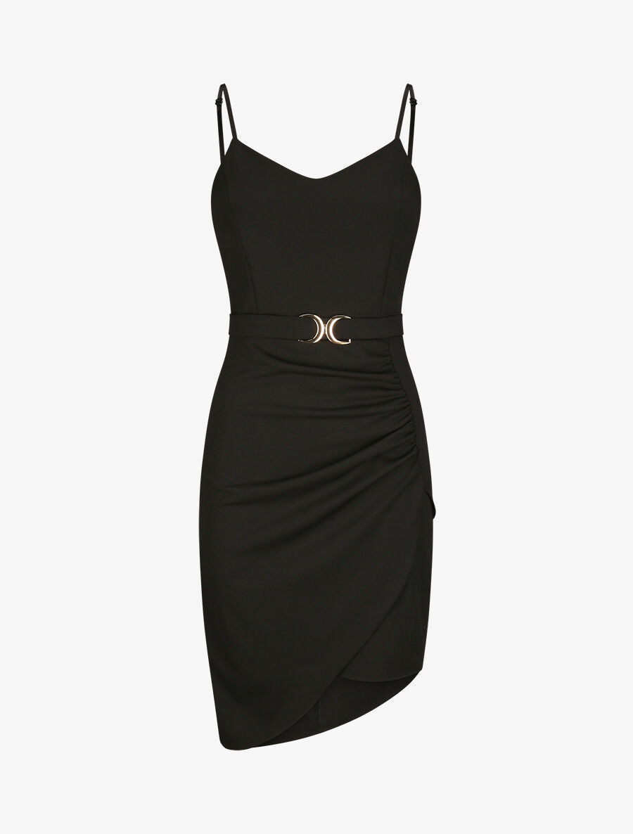 Robe asymétrique à fines bretelles - Noir - 1
