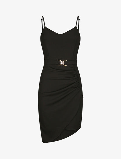Robe asymétrique à fines bretelles - Noir - 1