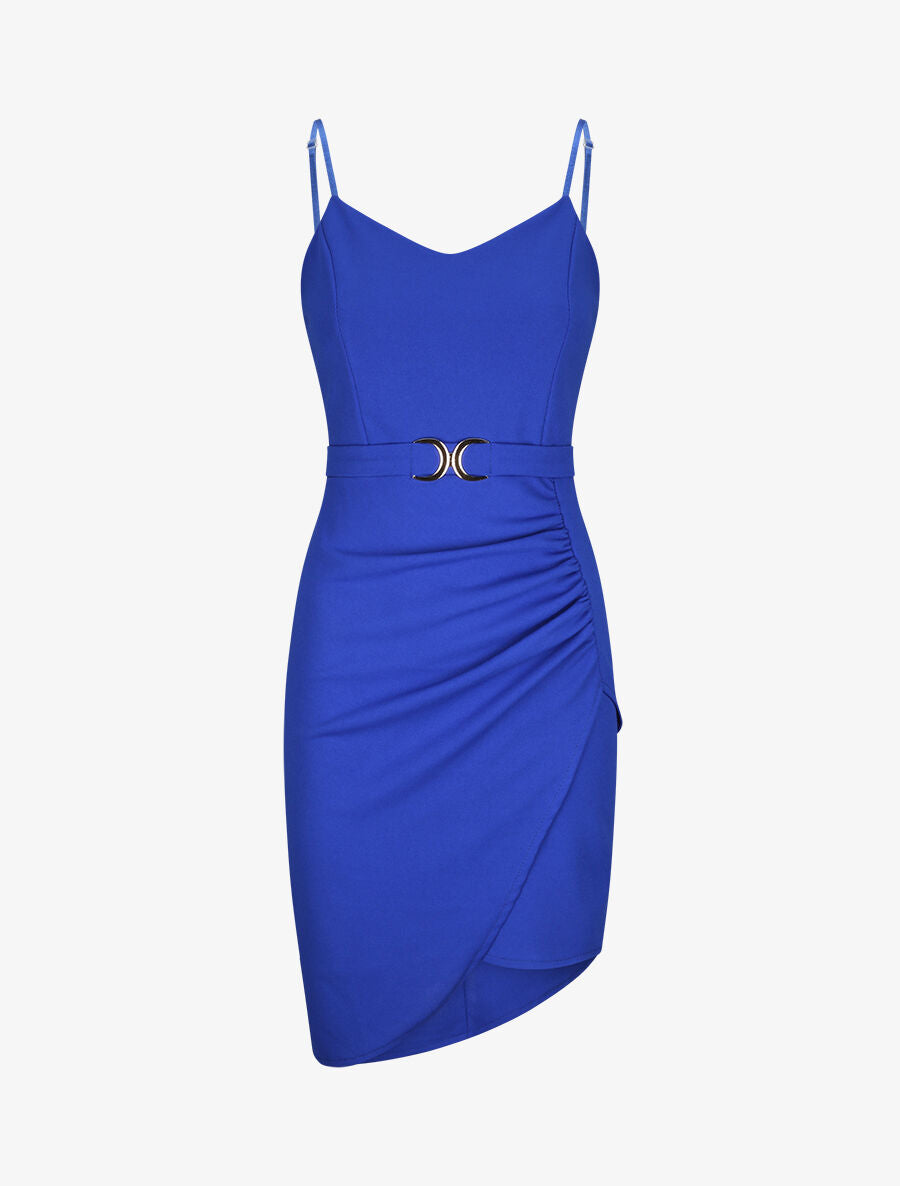 Robe asymétrique à fines bretelles - Bleu roi - 1