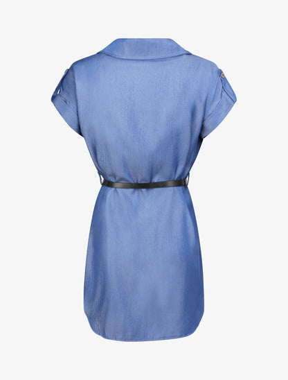 Tunique style chemise droite à manches courtes - Bleu denim - 2
