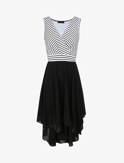 Robe patineuse rayée asymétrique à col cache-coeur - Noir - 1