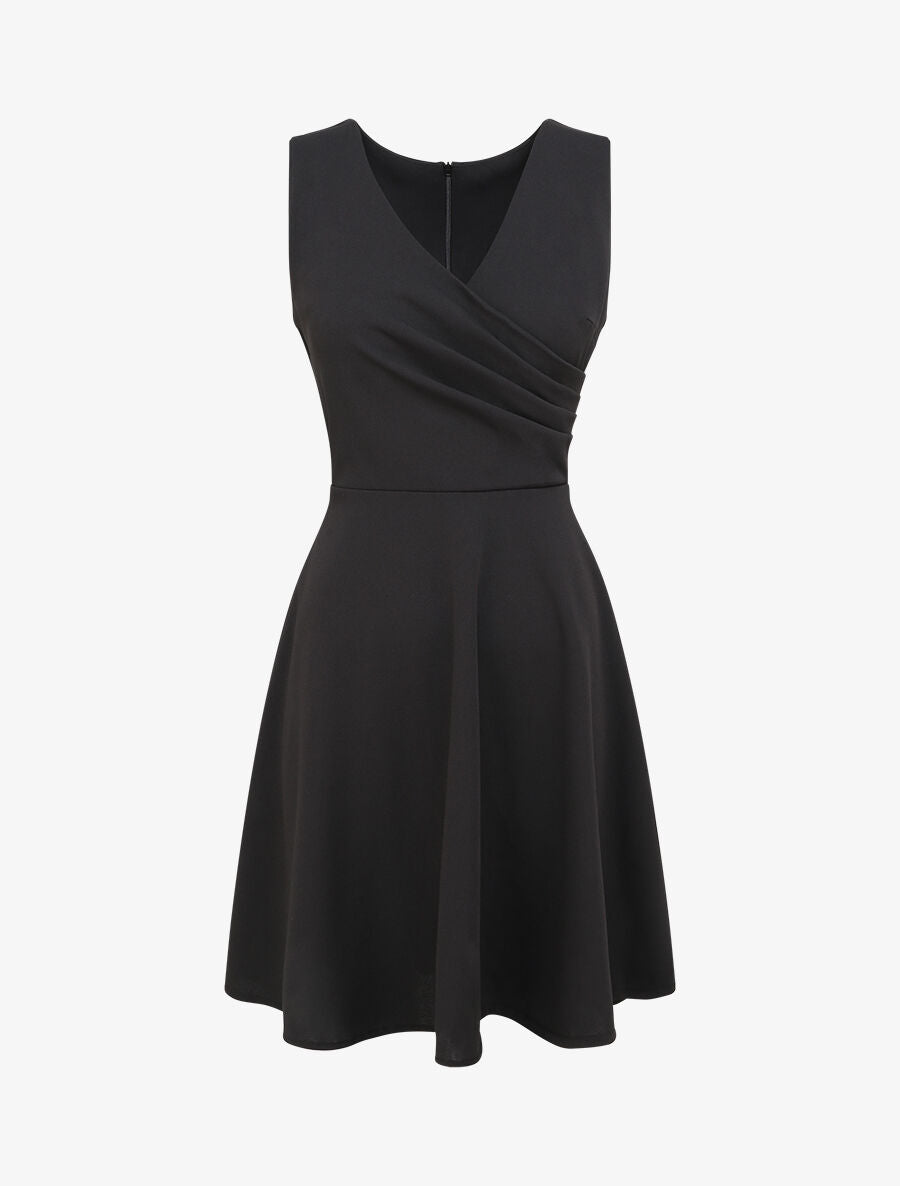 Robe patineuse mi-longue à col cache-coeur - Noir - 1