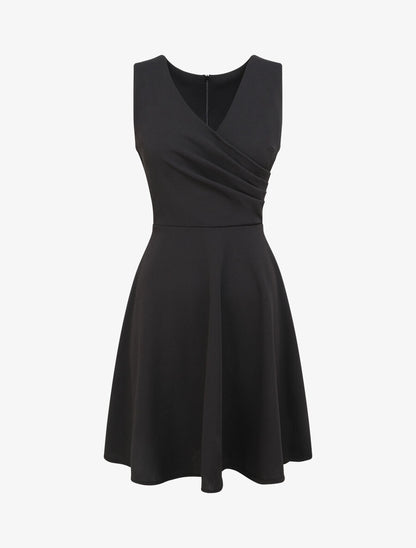 Robe patineuse mi-longue à col cache-coeur - Noir - 1