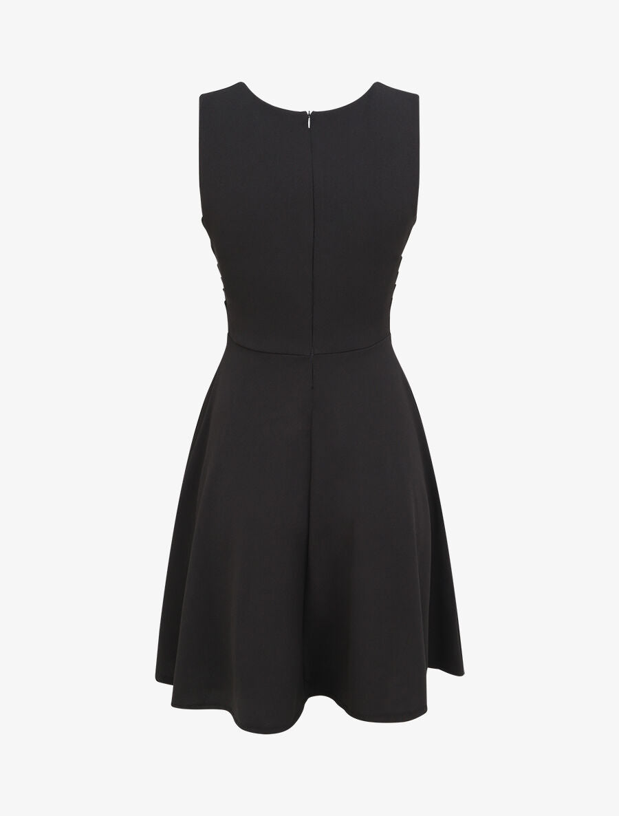 Robe patineuse mi-longue à col cache-coeur - Noir - 2