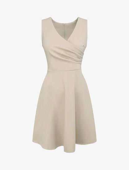 Robe patineuse mi-longue à col cache-coeur - Beige - 1