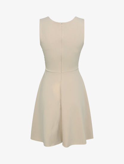 Robe patineuse mi-longue à col cache-coeur - Beige - 2