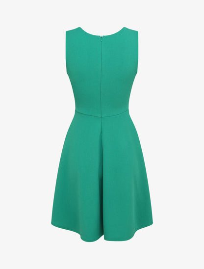 Robe patineuse mi-longue à col cache-coeur - Vert - 3