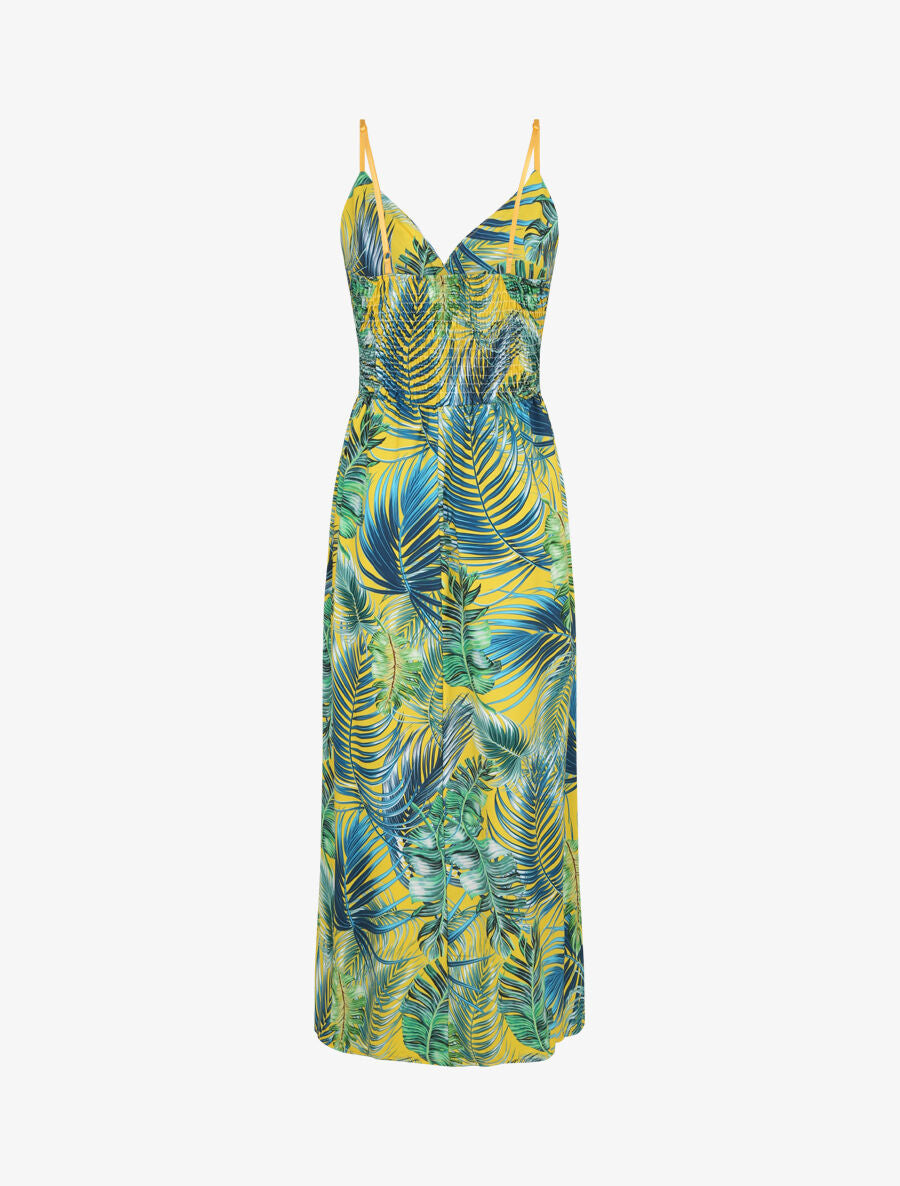 Robe longue cache-coeur à imprimé fleurs tropicales - Jaune - 2