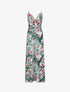 Robe longue évasée imprimé hibiscus col à noeud - Blanc - 1