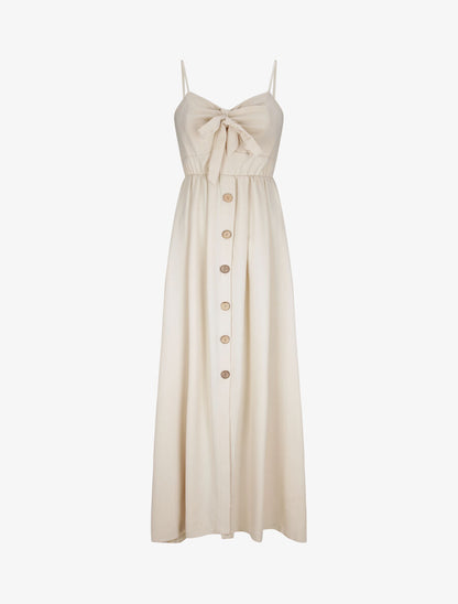 Robe longue à boutons stylisés - Beige - 1