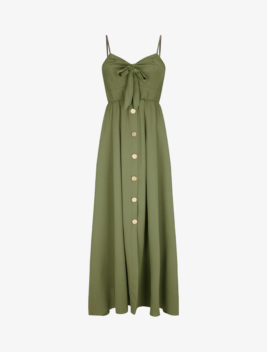Robe longue à boutons stylisés - Kaki - 1
