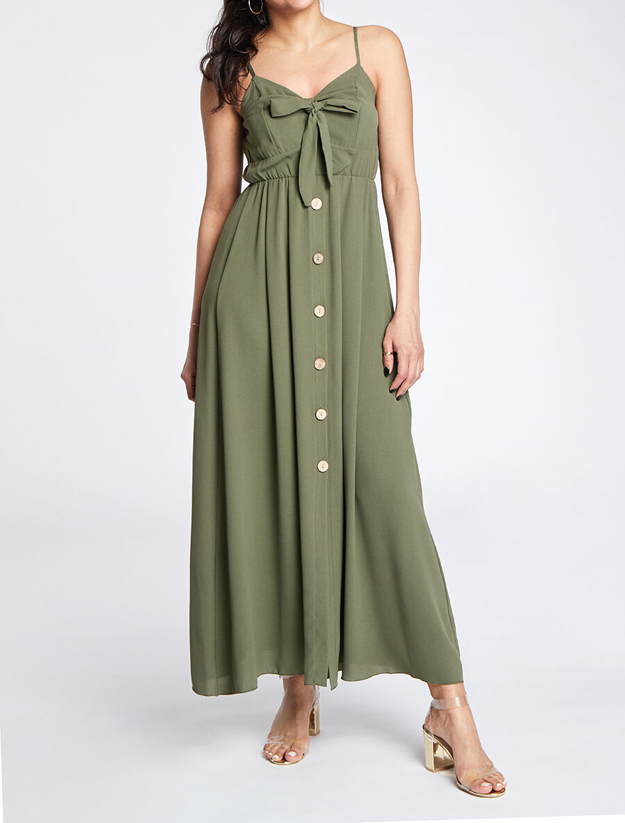 Robe longue à boutons stylisés - Kaki - 4