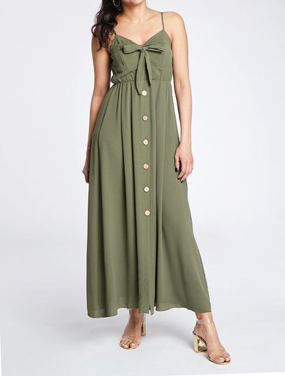 Robe longue à boutons stylisés - Kaki - 4