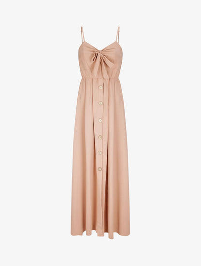 Robe longue à boutons stylisés - Camel - 1
