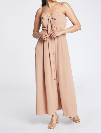 Robe longue à boutons stylisés - Camel - 4