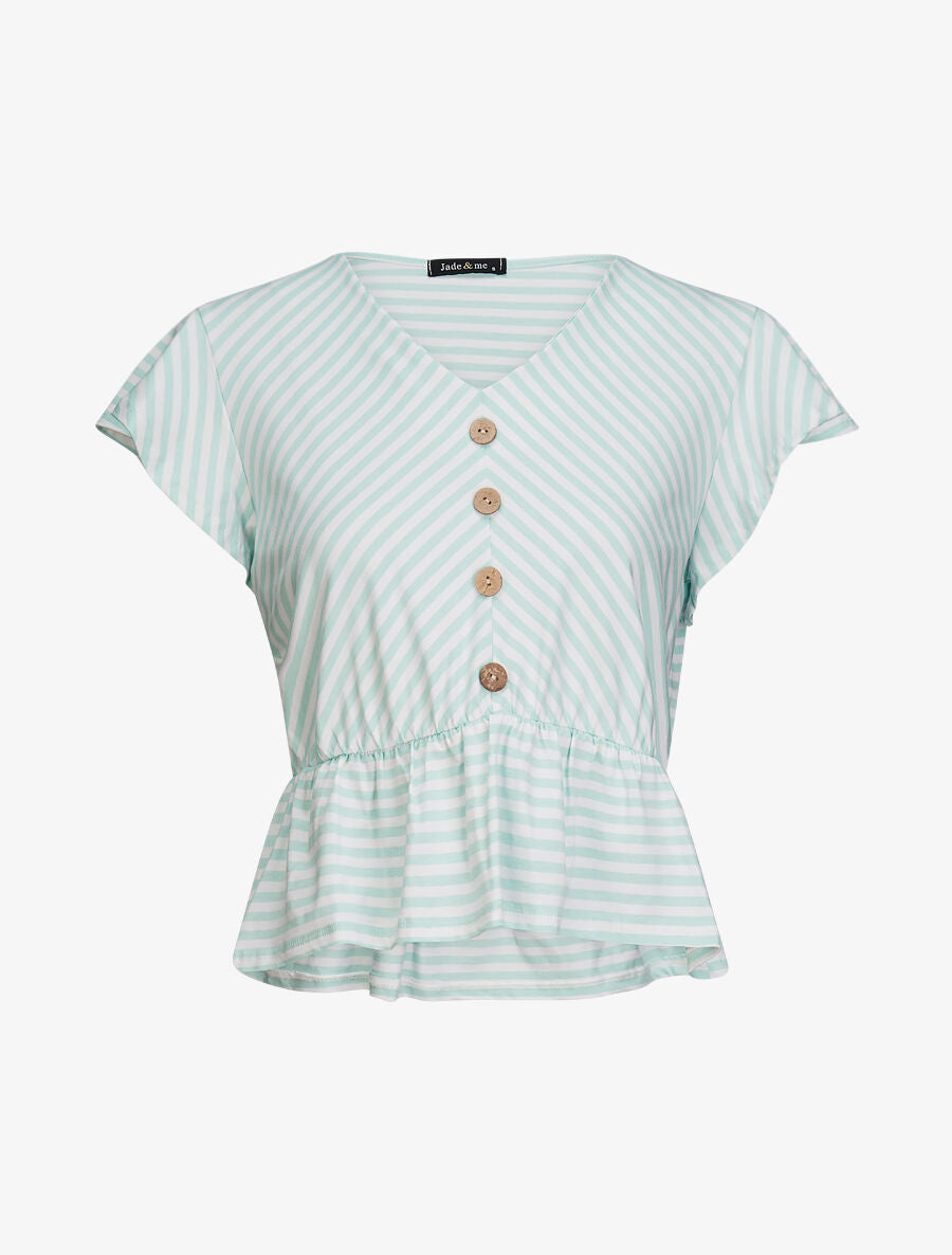 Top à imprimé rayures - Turquoise - 1