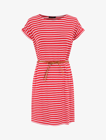 Robe courte droite rayée à manches courtes - Rouge - 1