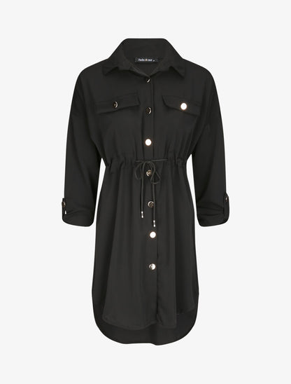 Robe chemise à boutons stylisés - Noir - 1