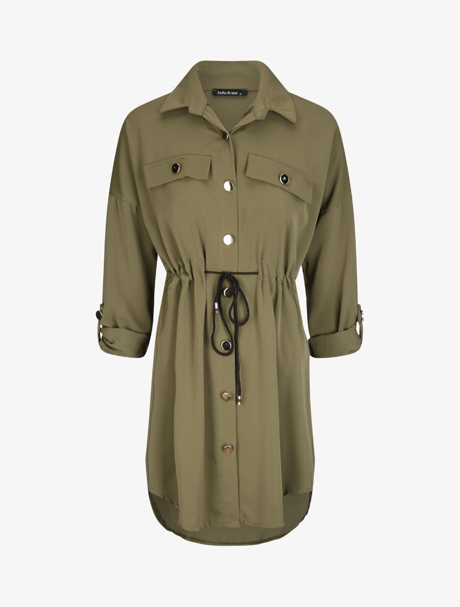 Robe chemise à boutons stylisés - Kaki - 1
