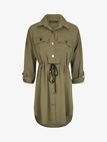 Robe chemise à boutons stylisés - Kaki - 1