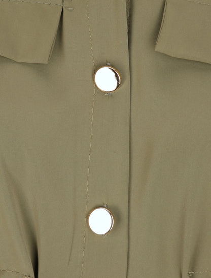 Robe chemise à boutons stylisés - Kaki - 3