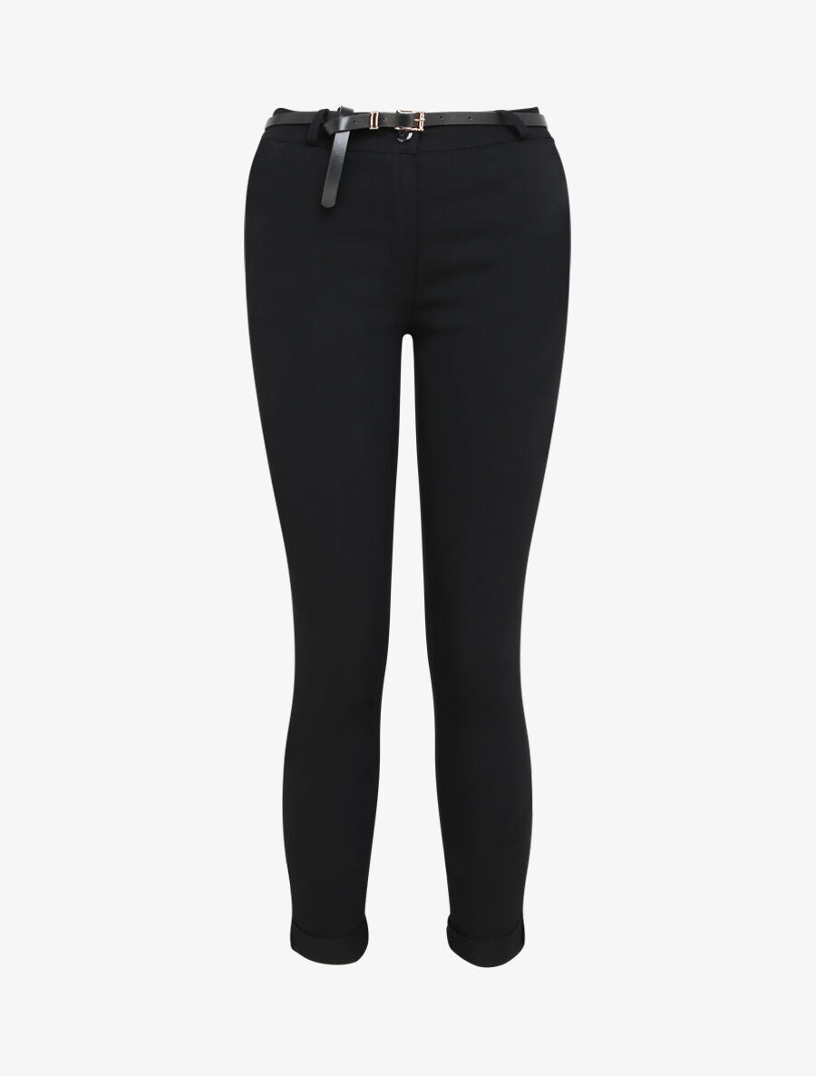 Pantalon 7/8 uni à revers - Noir - 4