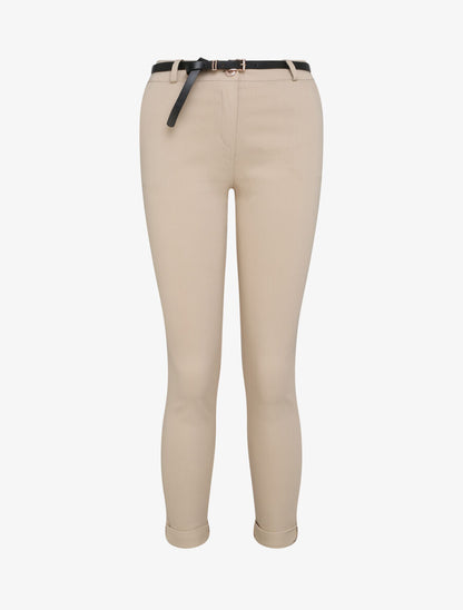 Pantalon 7/8 uni à revers - Beige - 1