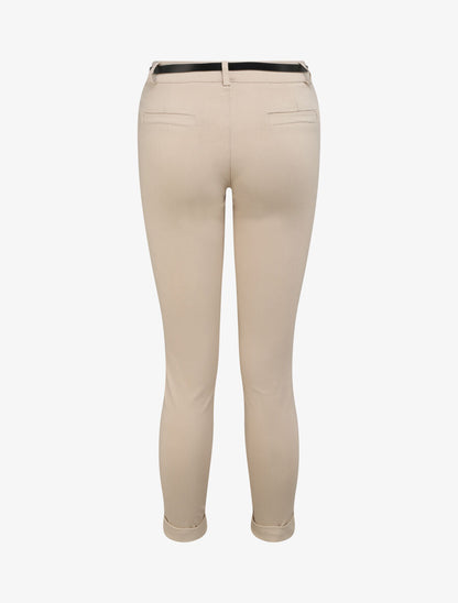 Pantalon 7/8 uni à revers - Beige - 2