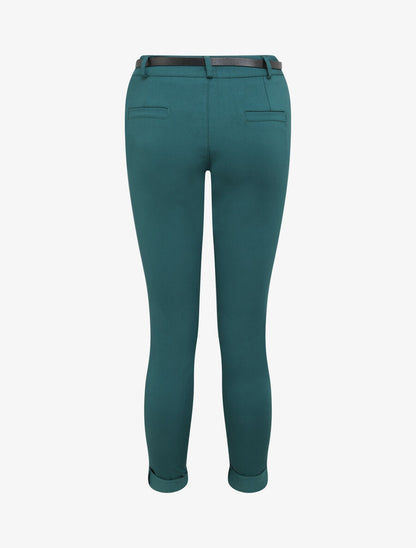 Pantalon 7/8 uni à revers - Vert sapin - 2