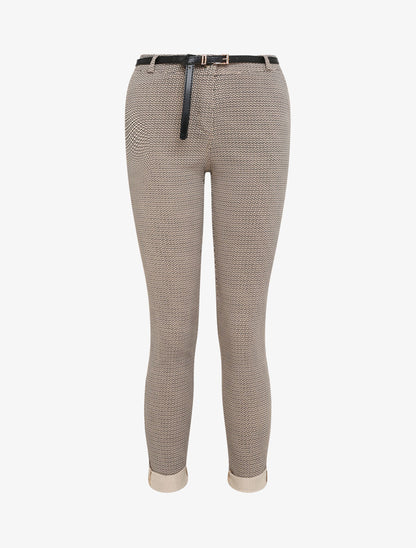 Pantalon 7/8 imprimé grec à revers - Beige - 1