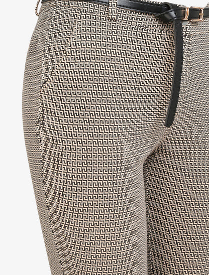 Pantalon 7/8 imprimé grec à revers - Beige - 3