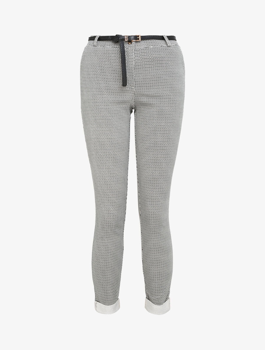Pantalon 7/8 imprimé grec à revers - Crème - 4