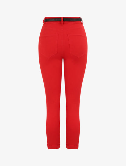 Pantalon uni à revers - Rouge - 2