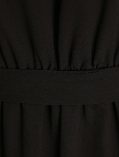 Robe longue unie à voile - Noir - 3