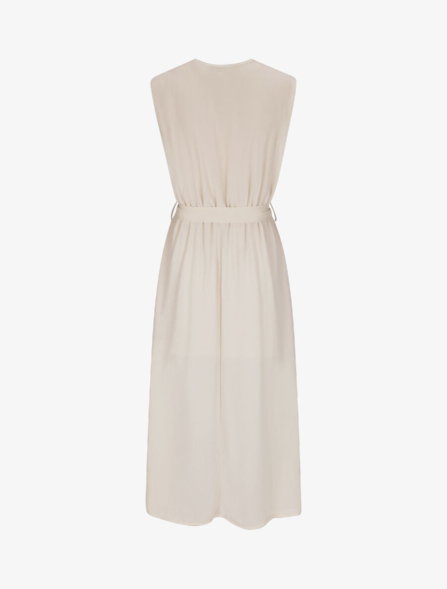 Robe longue unie à voile - Beige - 2