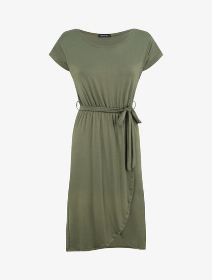 Robe mi-longue cintrée style portefeuille - Kaki - 1