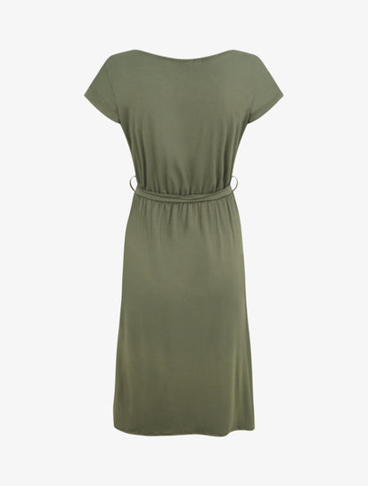 Robe mi-longue cintrée style portefeuille - Kaki - 2